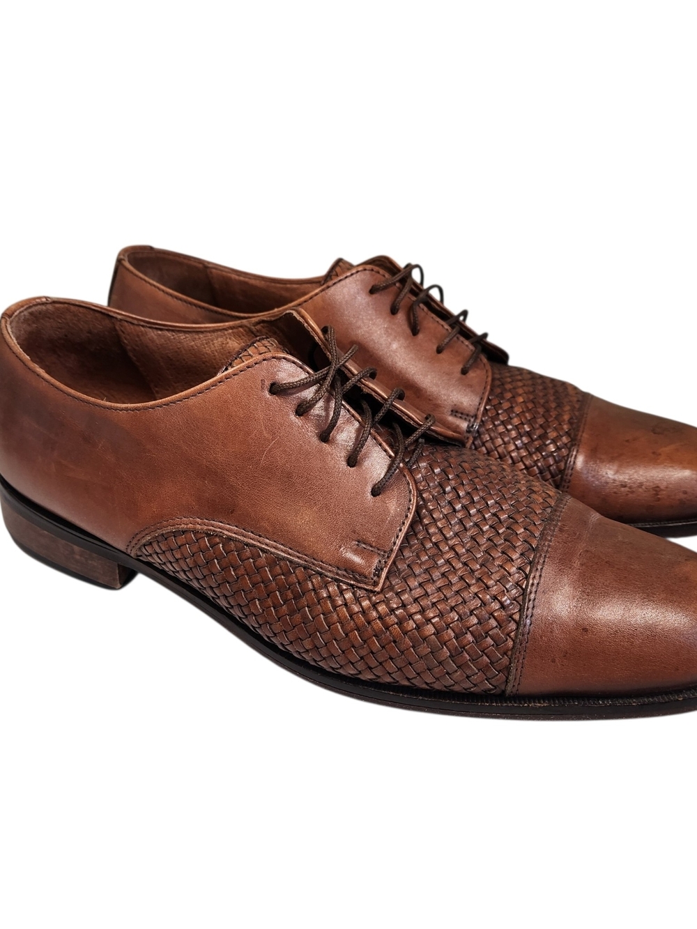 Nordstrom Leather ITALY Dress Shoes Oxford Derby Cap Toe Woven Men's Size 10.5 M - Picture 2 of 11